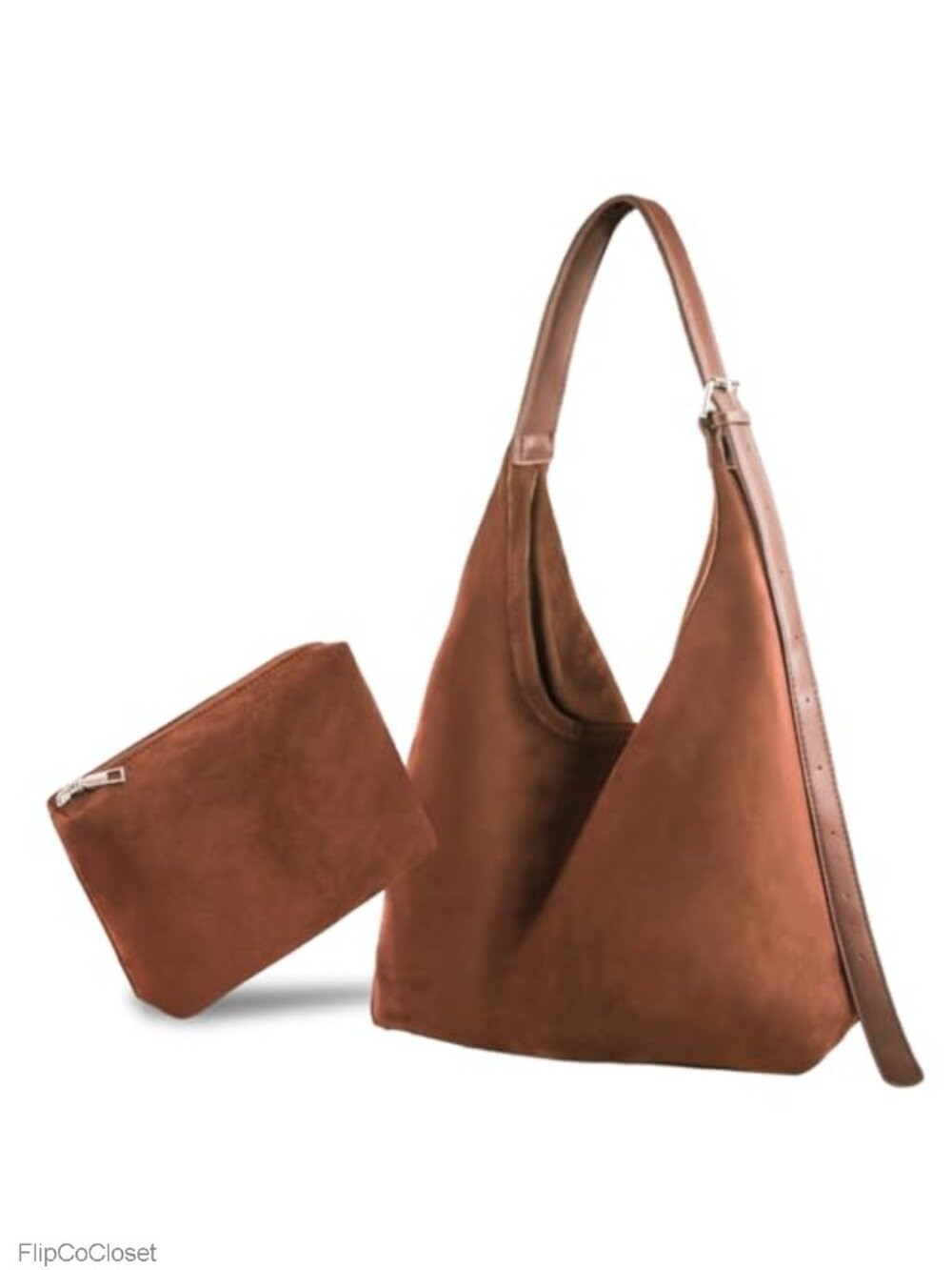 Faux Suede Hobo Tote Bag with Pouch Adjustable Strap Shoulder Handbag
